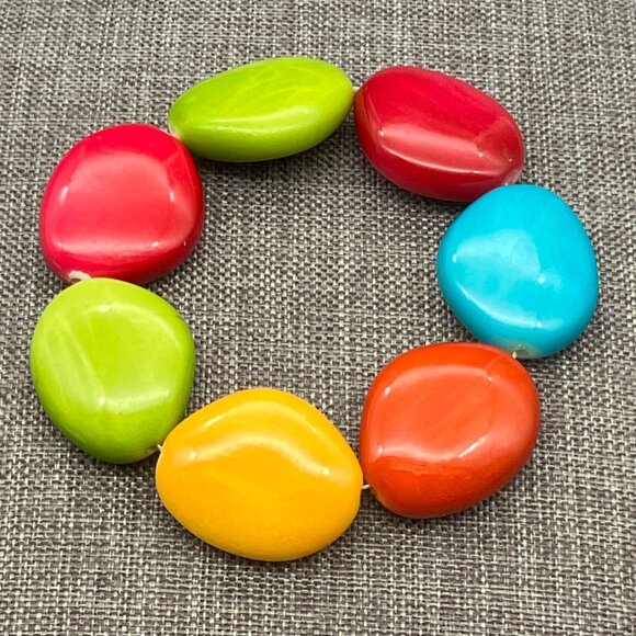 Colorful Chunky Beaded Bracelet Large Organic Beads Stretch Multicolor - Picture 3 of 4